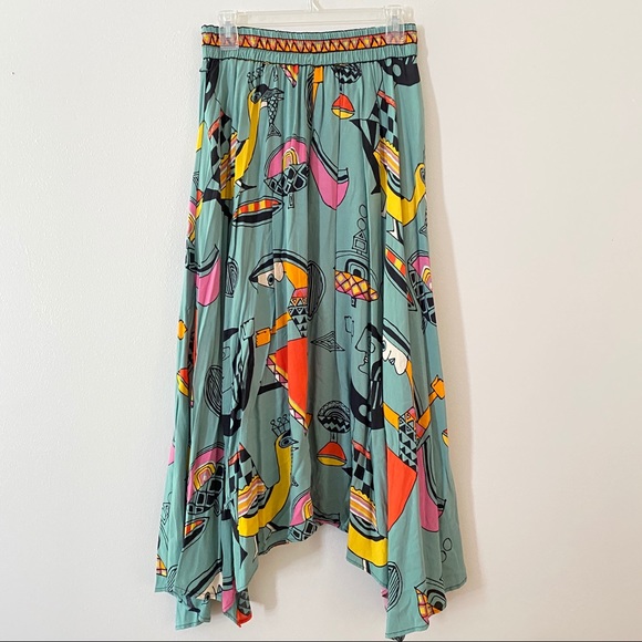 Vtg Cache Midi skirt abstract tribal Aztec people - Picture 4 of 8